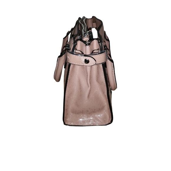 GUESS Dixon Dusty Mauve Logo Debossed Satchel Hanbag - Picture 4 of 9